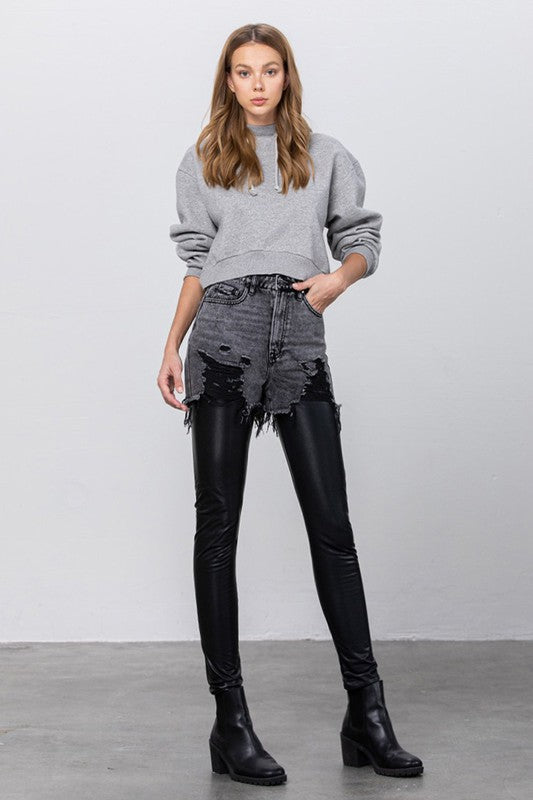Insane Gene High Rise Pleather Combo Denim Jeans