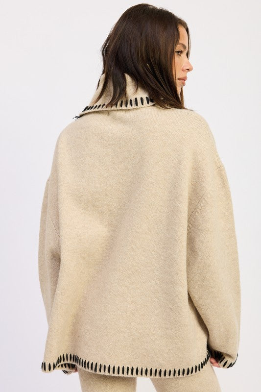 Emory Park Oversized Turtleneck Sweater with Stitching