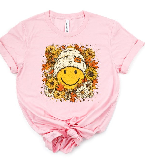 Fall Smiley Face Graphic Tee Top