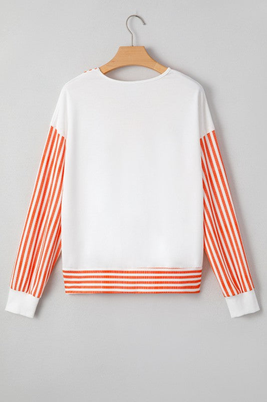 Stripe Patchwork V-Neck Drop Shoulder Top
