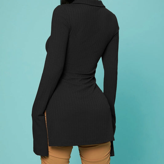 V-Neck Ribbed Knit Button Top