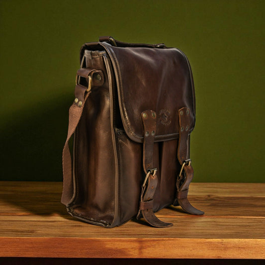 Sac cartable moyen en cuir de vachette - Marron