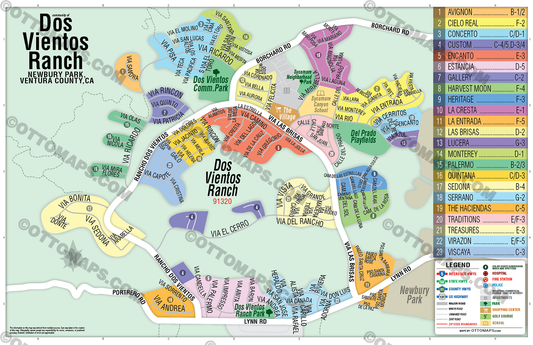 Dos Vientos Ranch Map, Newbury Park, Ventura County - POSTER PRINTS