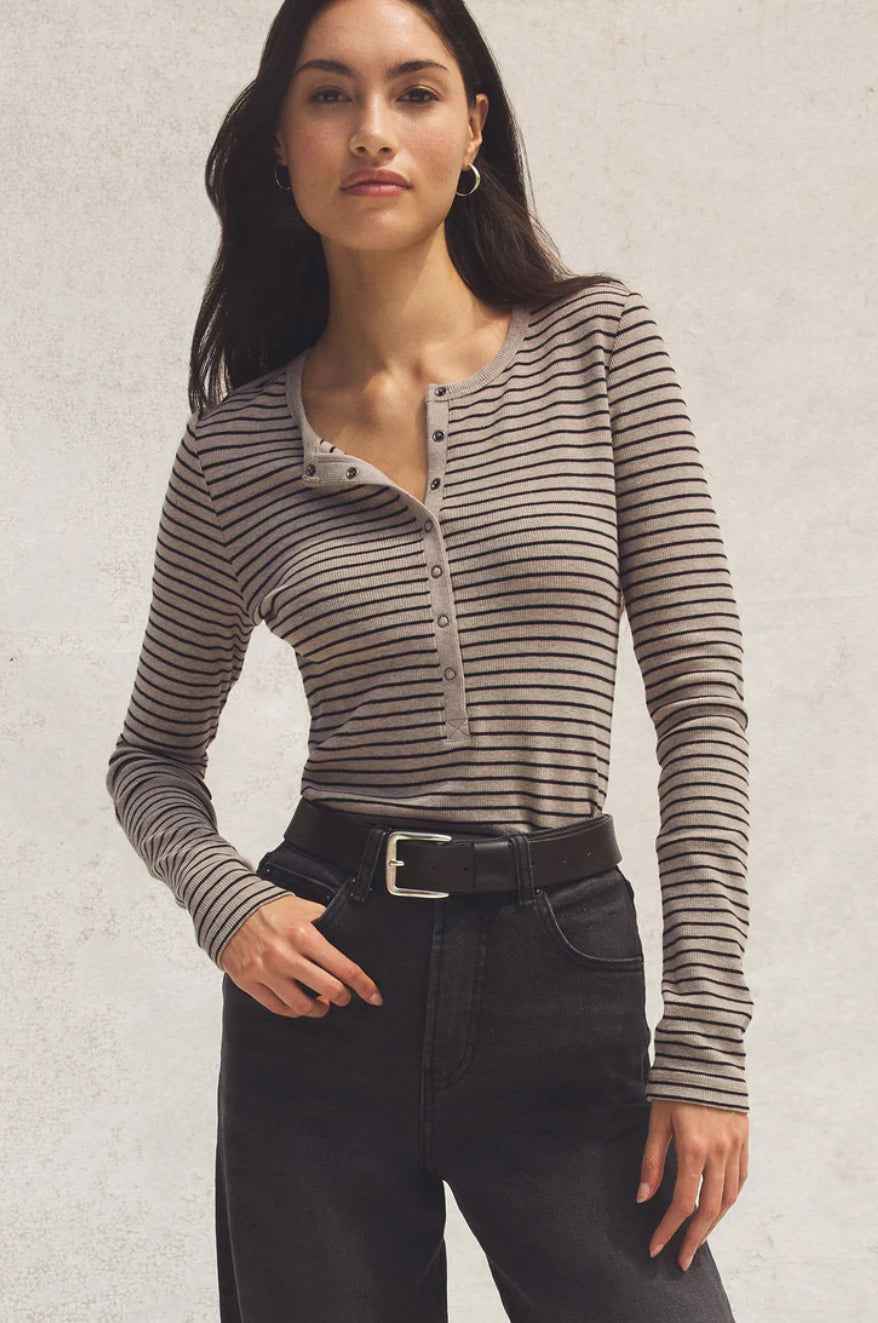 Z Supply Stella Stripe Henley Heather Taupe ZT253381