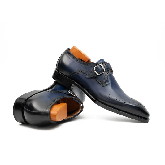 Goodyear Welted Monk Strap Shoes Blue