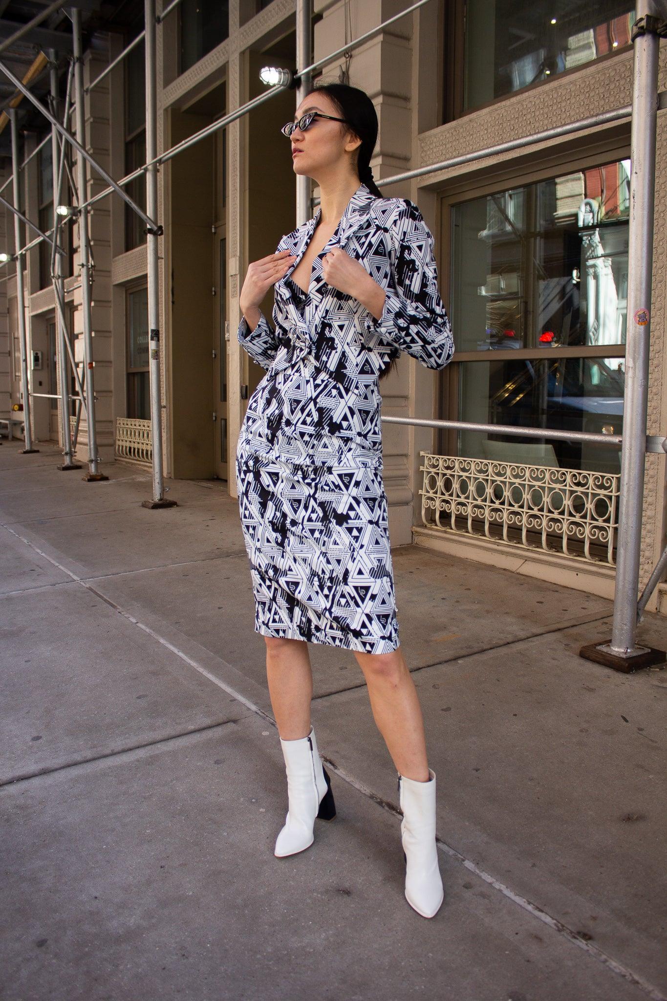 Jupe crayon géométrique Amour – Jupe ajustée élégante pour femme