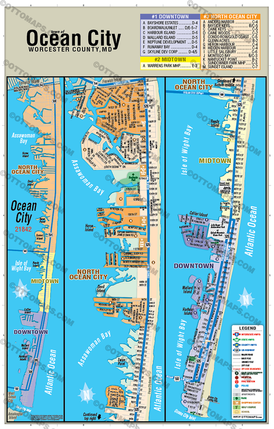 Ocean City Map, Worcester County, MD - POSTER PRINTS