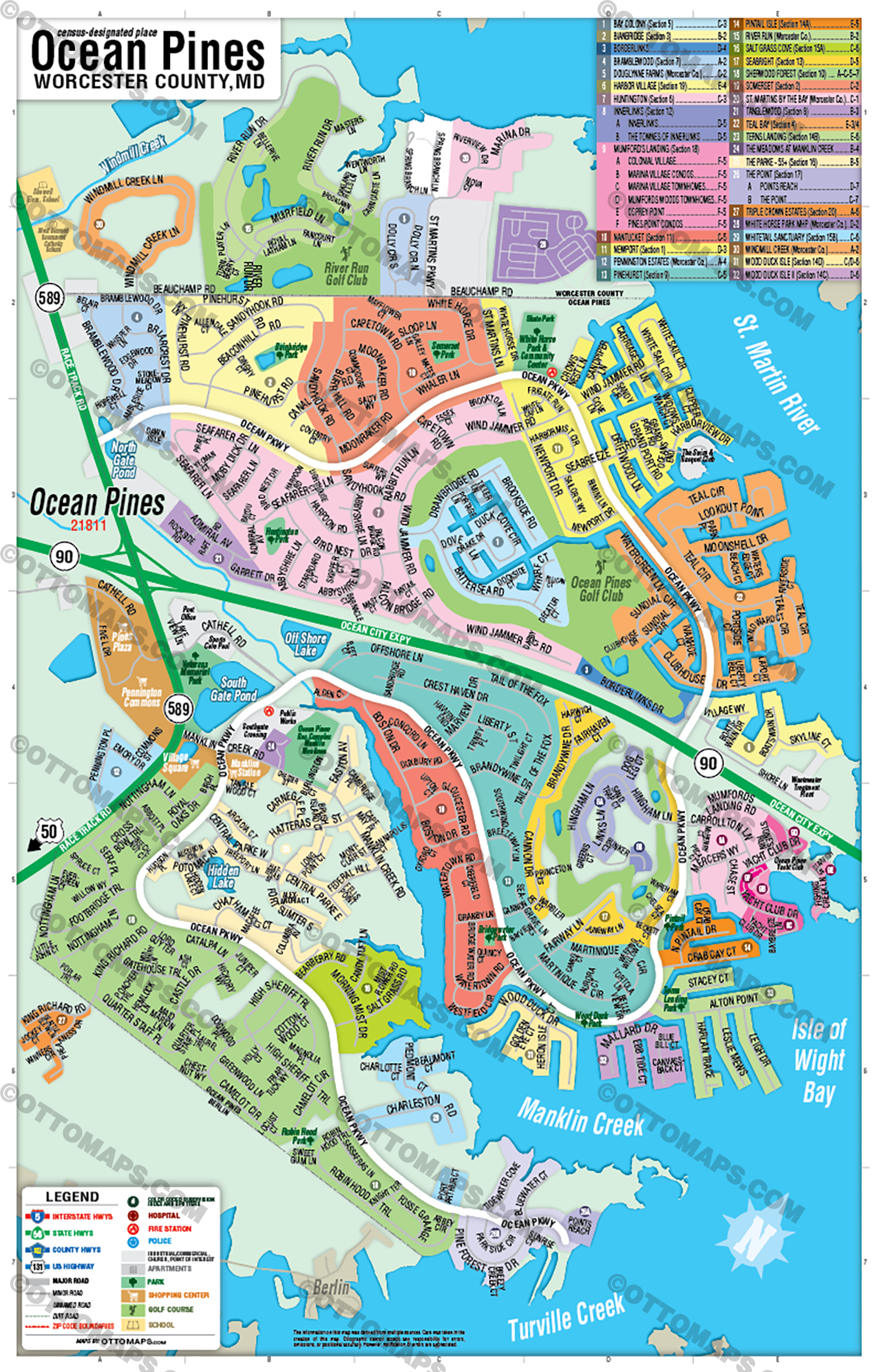 Ocean Pines Map, Worcester County, MD - POSTER PRINTS - Lolomo!