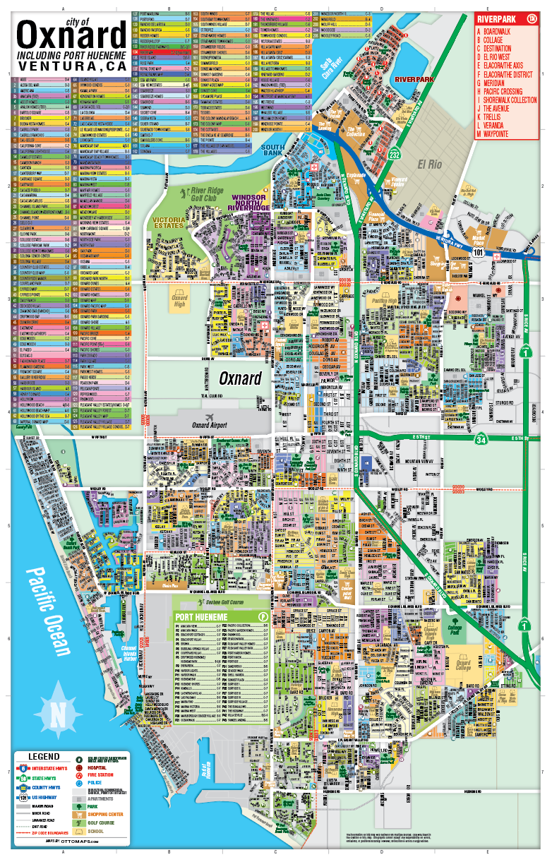 Oxnard and Port Hueneme Map, Ventura, CA - POSTER PRINTS