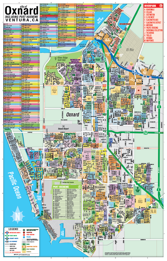 Oxnard and Port Hueneme Map, Ventura, CA - POSTER PRINTS