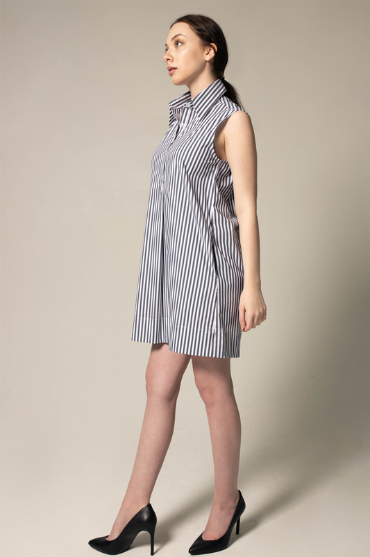 Italian Cotton Blue Stripe Sleeveless Dress – Elegant Summer Dress - Lolomo!