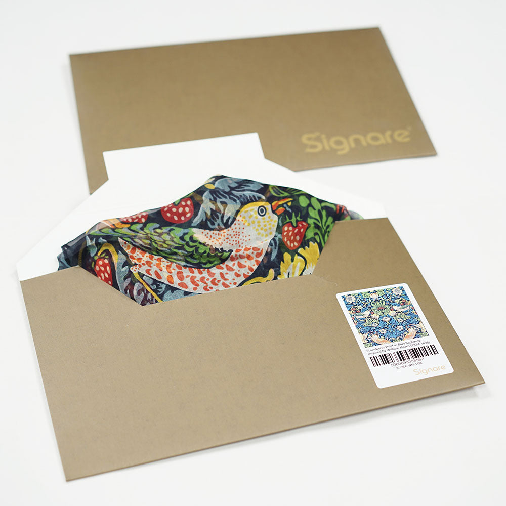 William Morris Strawberry Thief Blue - 100% Pure Silk Scarf