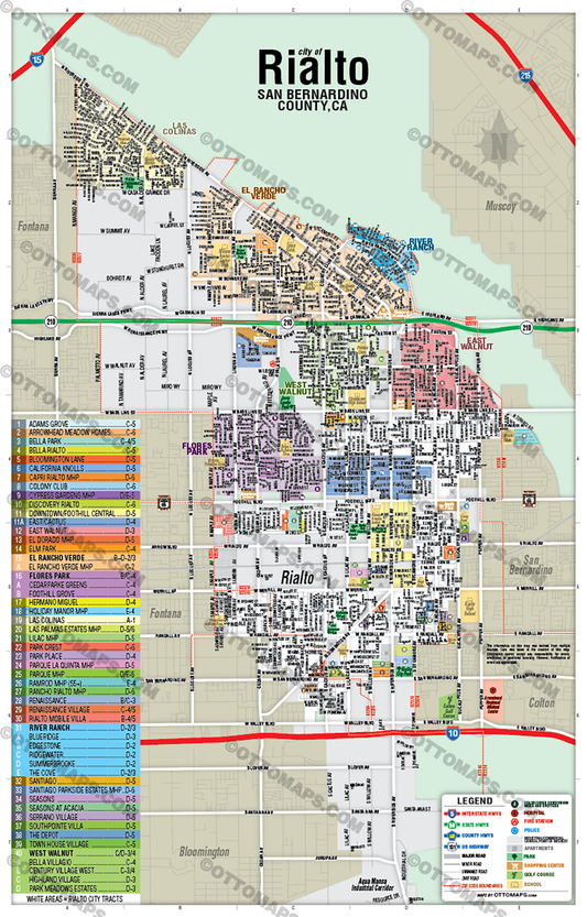 Rialto Map, San Bernardino County, CA - POSTER PRINTS - Lolomo!