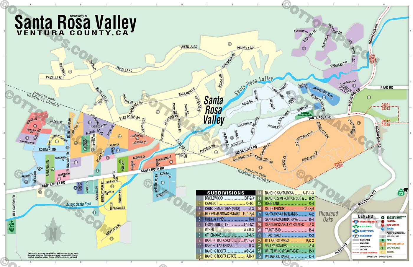 Santa Rosa Valley Map, Ventura County, CA - POSTER PRINTS