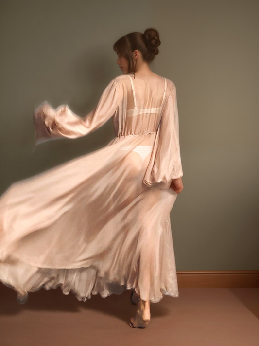 Unique Silky Shiny Crinkle Chiffon long Lingerie Robe dress