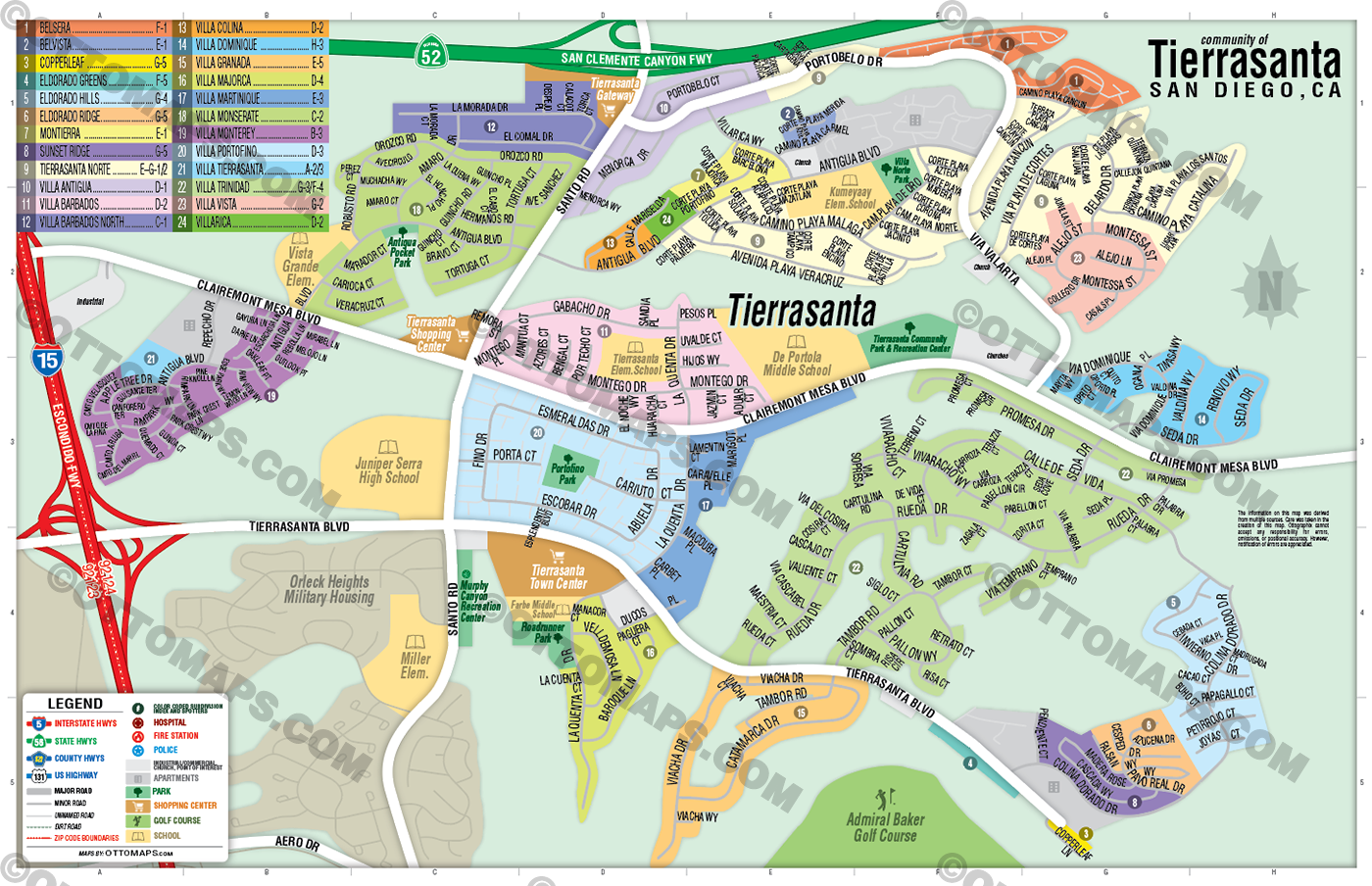 Tierrasanta Map, San Diego County, CA - POSTER PRINTS