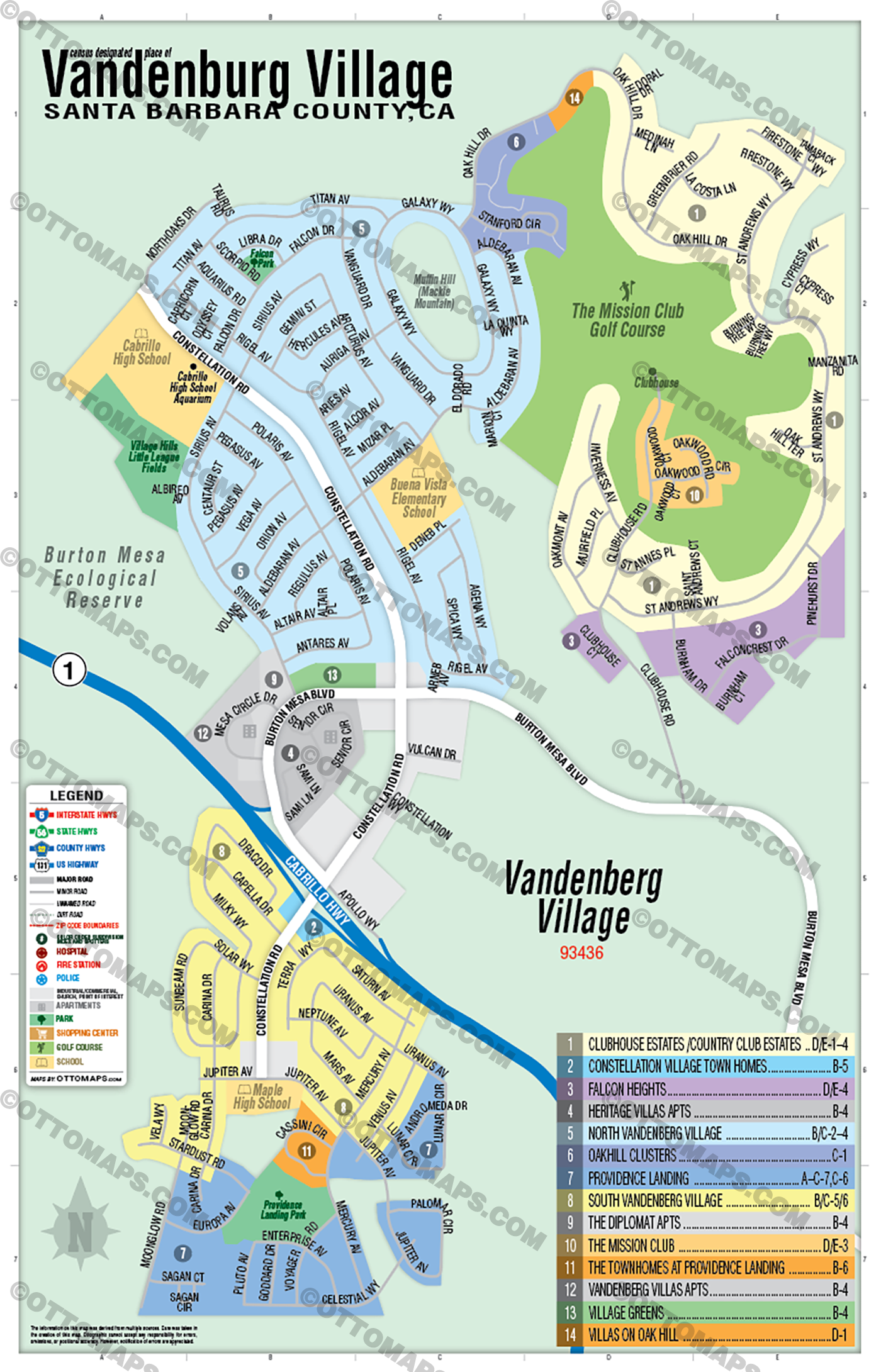 Vandenberg Village Map, Santa Barbara County, CA - POSTER PRINTS