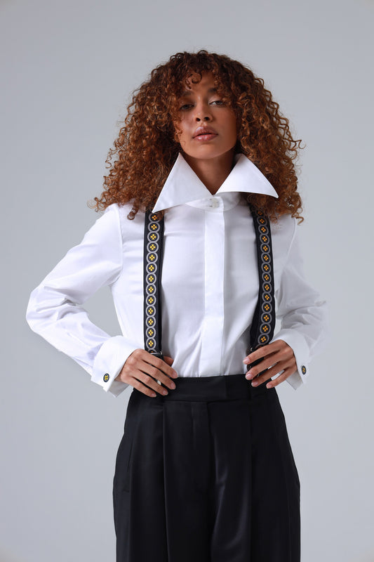 Sicily Lemon Yellow Floral Patterned Silk Suspenders