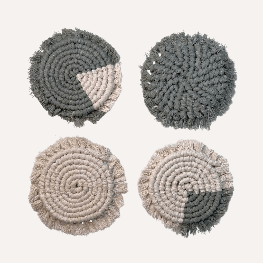 Handmade Macrame Coasters | Set of 4 Boho Drink Mats - Lolomo!