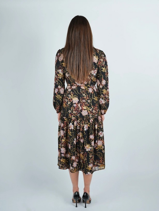 Midnight Floral Bloom Midi Dress