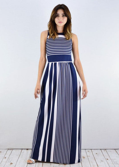 Plus Stripe Maxi Dress with Hidden Pocket