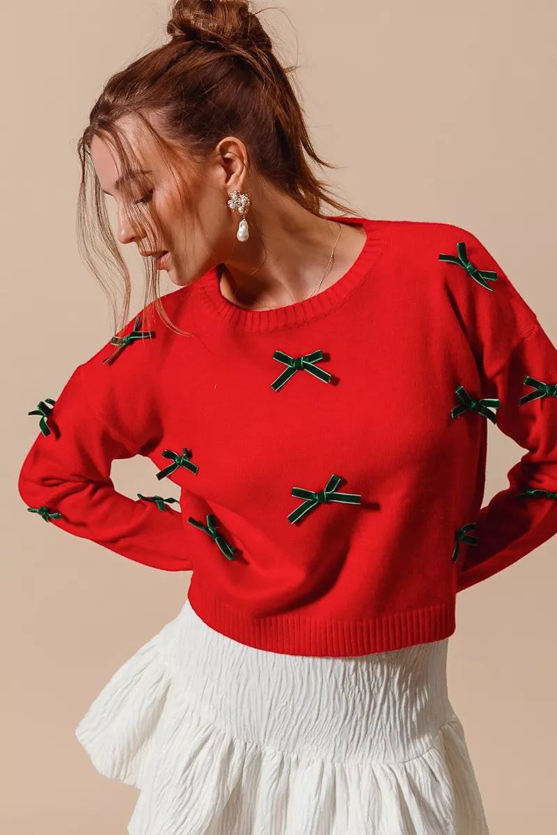 SO ME Ribbon Bow Applique Sweater