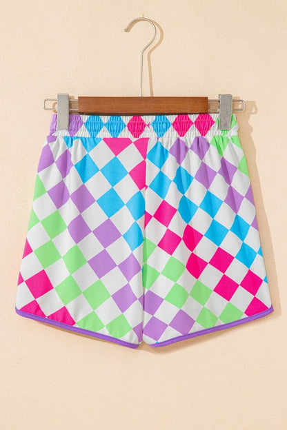 Checker Drawstring Elastic Waist Shorts