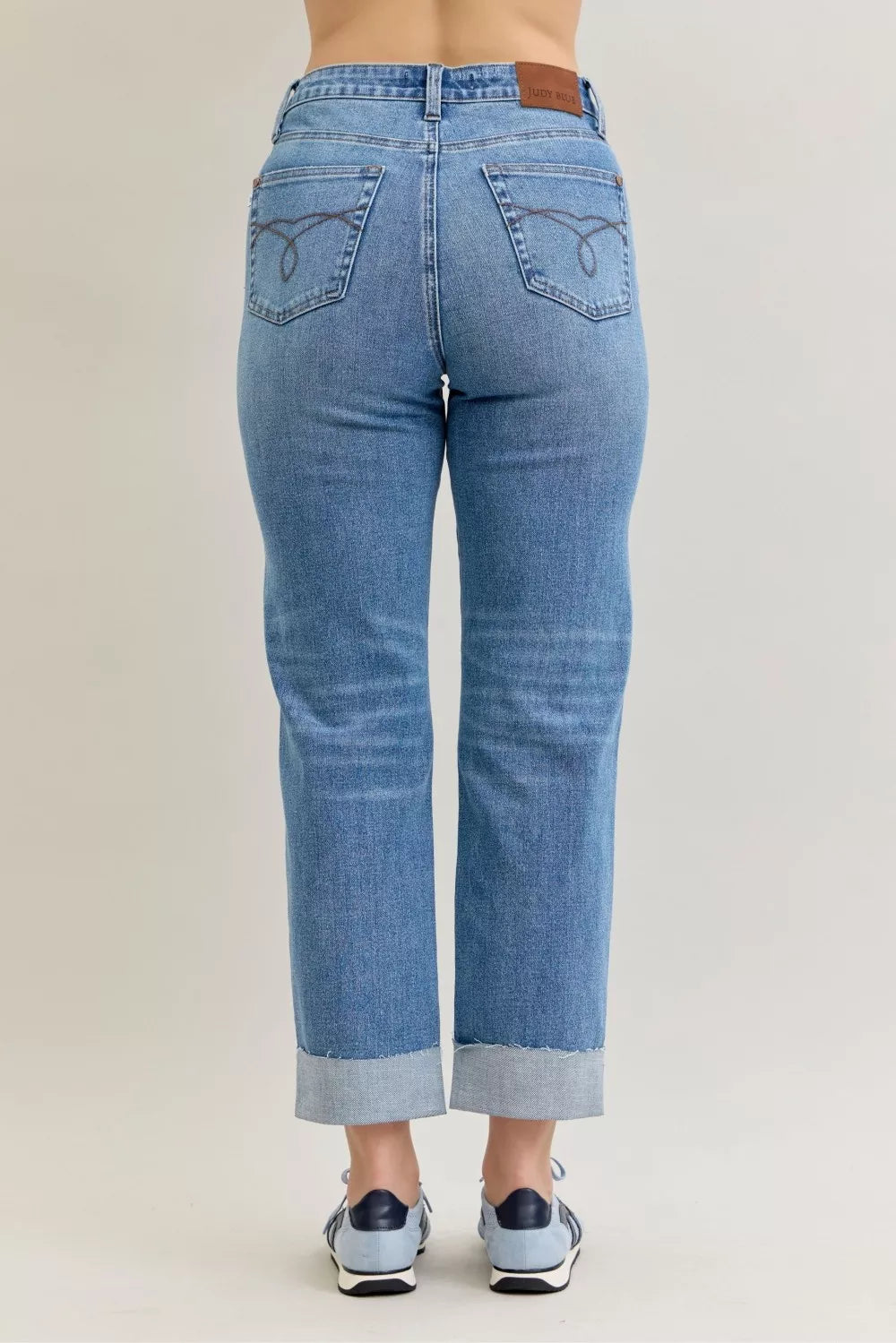 Judy Blue High Waist Bf Criss-cross Mild Destroy Jeans with Single Cuff