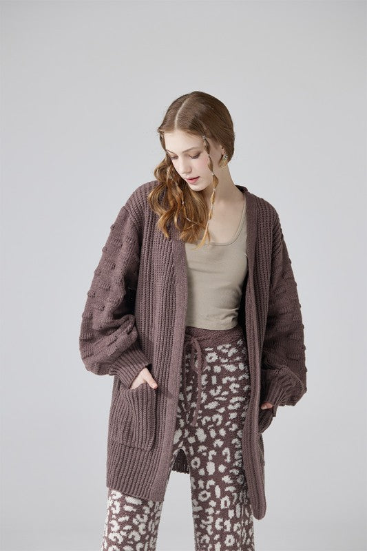 Plus Oversized Pompom Sleeve Cardigan