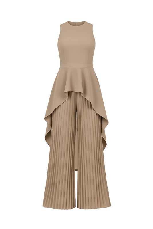 Escape to Milan Taupe Pleated Pants Set