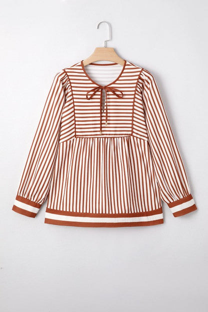 Stripe Long Sleeve Babydoll Blouse