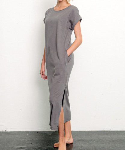 Fabina Brushed Organic Hemp Side Slit Maxi Dress