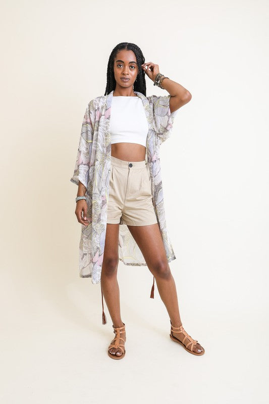 Leto Accessories |Ikebana Kimono W/ Suede Tie Belt