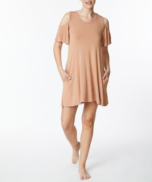 Fabina Bamboo Cold Shoulder Flare Dress