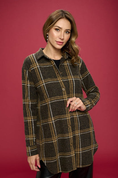PLUS Plaid Print Flannel Top with Hi-Lo Hem