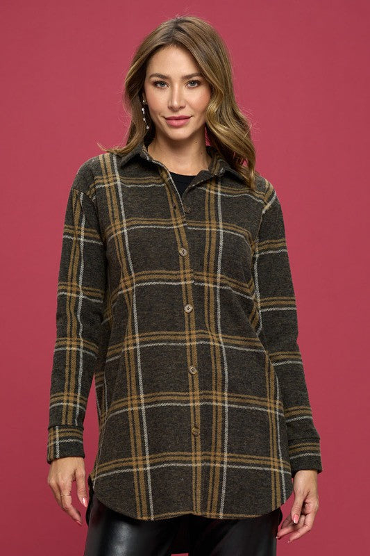 PLUS Plaid Print Flannel Top with Hi-Lo Hem