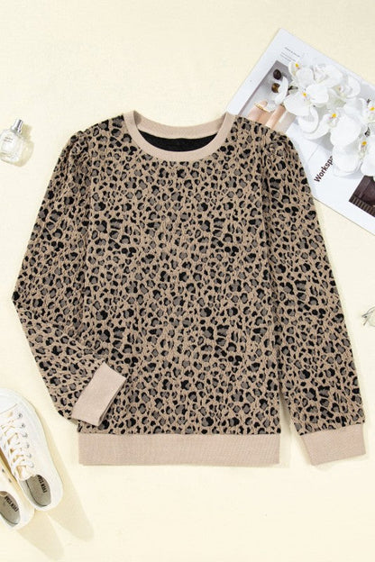 Plus Size Leopard Textured Long Sleeve Top