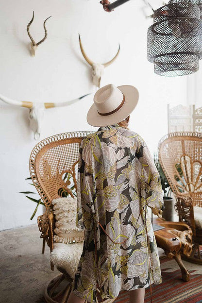 Leto Accessories |Ikebana Kimono W/ Suede Tie Belt