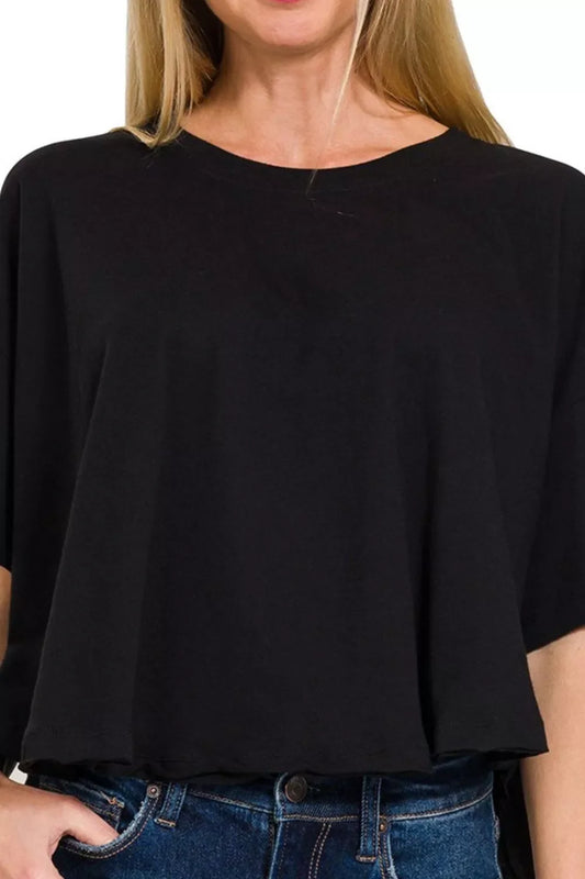 Zenana Cotton Round Neck Short Sleeve T-Shirt in Black
