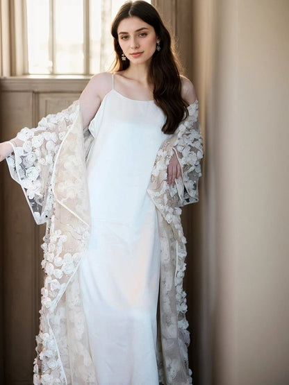 Ethereal 3D Floral Lace Bridal Robe – Elegant Sheer Wedding Cover-Up