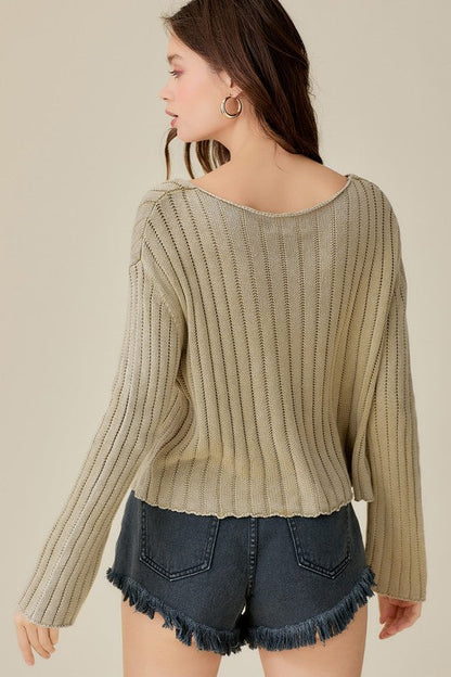 Mustard Seed V-Neck Washed Crop Sweater