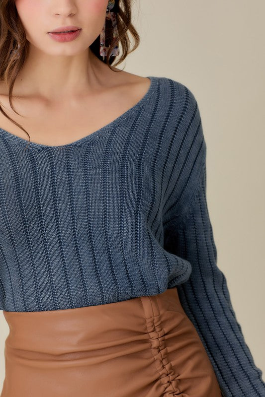 Mustard Seed V-Neck Washed Crop Sweater