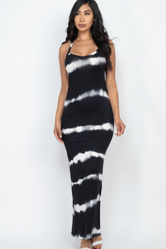 Stripe Tie Dye Printed Maxi Loose Fit Dress