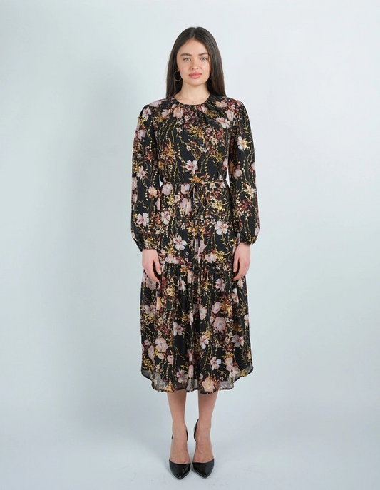 Midnight Floral Bloom Midi Dress