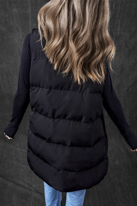Solid Zip-Up Pocketed Puffer Vest