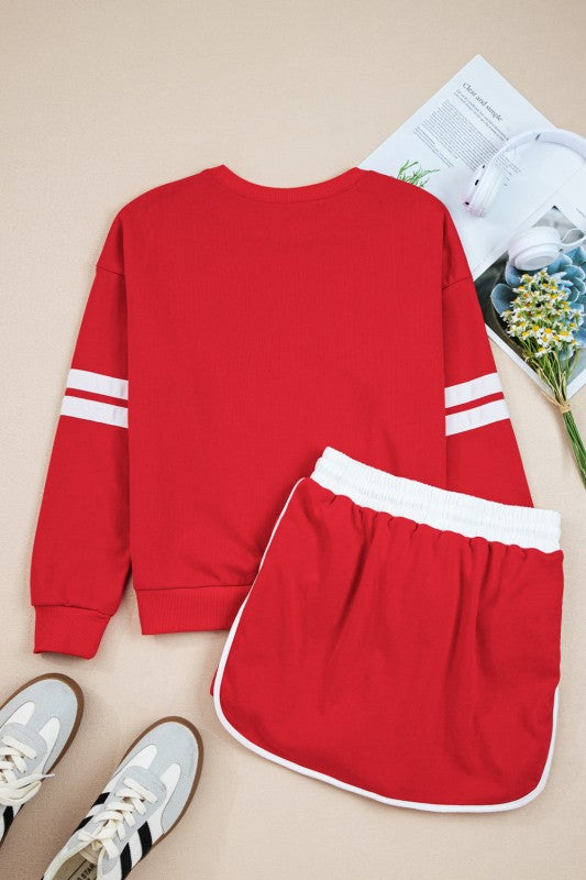 Varsity Stripe Pullover and Mini Skirt Set