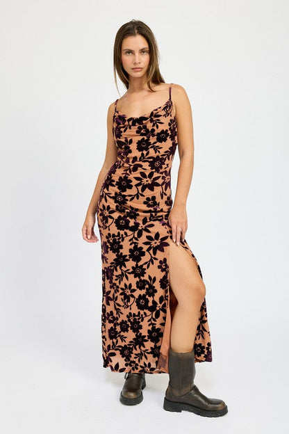 Emory Park Floral Print Cowl Neck Maxi Dress
