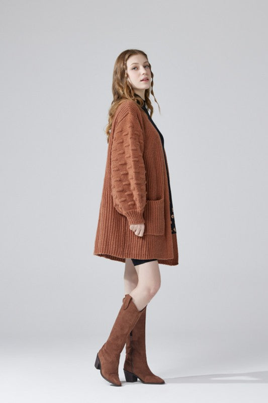 Plus Oversized Pompom Sleeve Cardigan