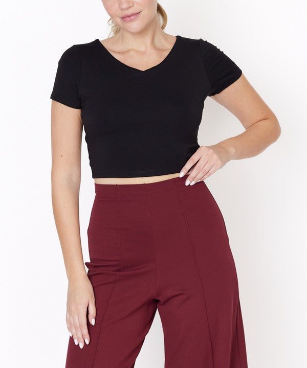 Fabina Bamboo Double Front V Neck Crop Top