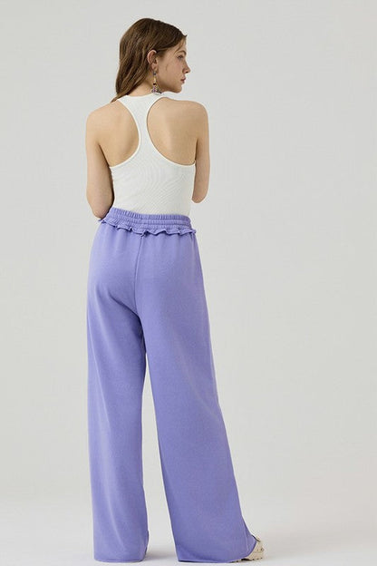Plus Ruffle Wide Leg Fray Hem Sweatpants